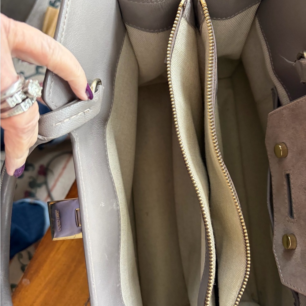 Authentic Jimmy Choo Taupe Suede Rebel Tote 👜 EUC - Picture 5 of 11